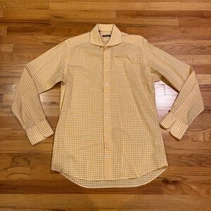 SUITSUPPLY Yellow Gingham Button Down Dress Shirt 40, 15.75